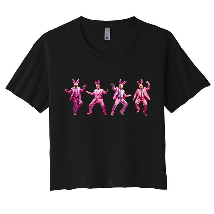 Happy Easter Bunny Spring Hunt Eggs Rabbit Funny Trump Dance Women's Crop Top Tee