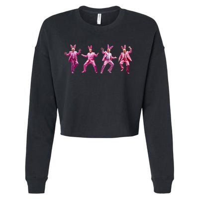 Happy Easter Bunny Spring Hunt Eggs Rabbit Funny Trump Dance Cropped Pullover Crew