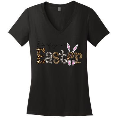 Happy Easter Bunny Rabbit Face Funny Easter Day Women Women's V-Neck T-Shirt