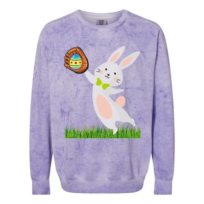 Happy Easter Baseball Bunny Catches Egg Colorblast Crewneck Sweatshirt