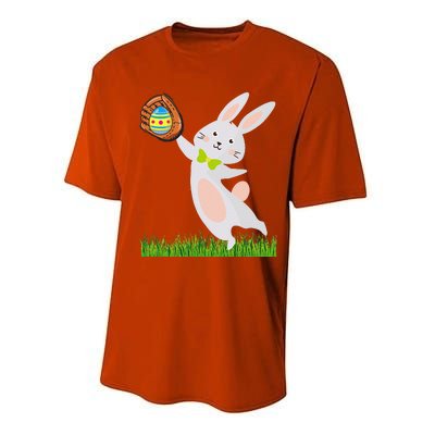 Happy Easter Baseball Bunny Catches Egg Performance Sprint T-Shirt