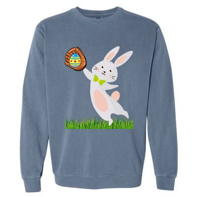 Happy Easter Baseball Bunny Catches Egg Garment-Dyed Sweatshirt