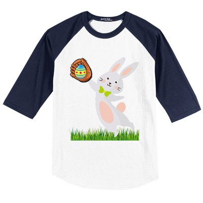 Happy Easter Baseball Bunny Catches Egg Baseball Sleeve Shirt