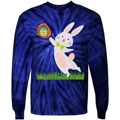 Happy Easter Baseball Bunny Catches Egg Tie-Dye Long Sleeve Shirt