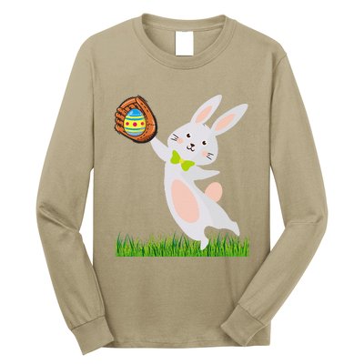 Happy Easter Baseball Bunny Catches Egg Long Sleeve Shirt