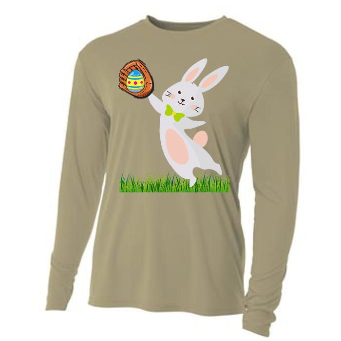 Happy Easter Baseball Bunny Catches Egg Cooling Performance Long Sleeve Crew