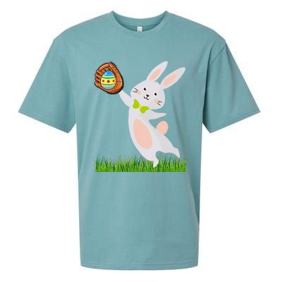 Happy Easter Baseball Bunny Catches Egg Sueded Cloud Jersey T-Shirt