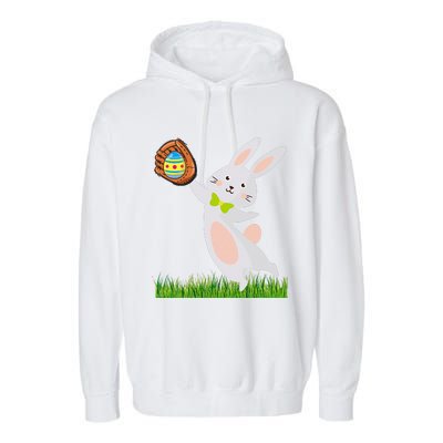 Happy Easter Baseball Bunny Catches Egg Garment-Dyed Fleece Hoodie