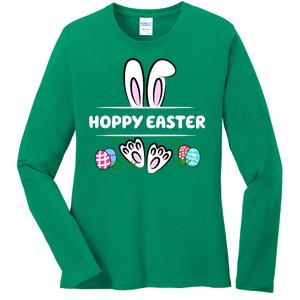 Hoppy Easter Bunny Holiday Cute Ladies Long Sleeve Shirt