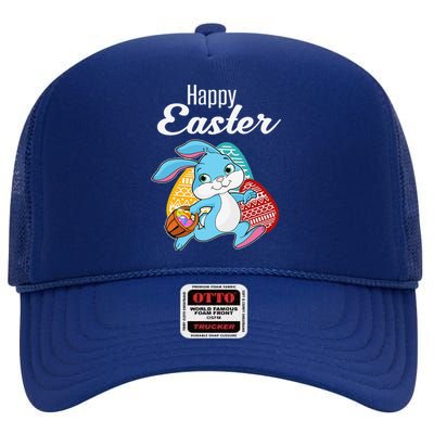 Happy Easter Bunny Women Gift Idea High Crown Mesh Back Trucker Hat