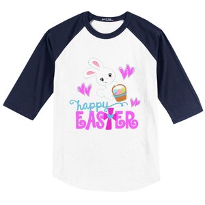 HAPPY EASTER Bunny Egg Hunt Basket Christian Baseball Sleeve Shirt