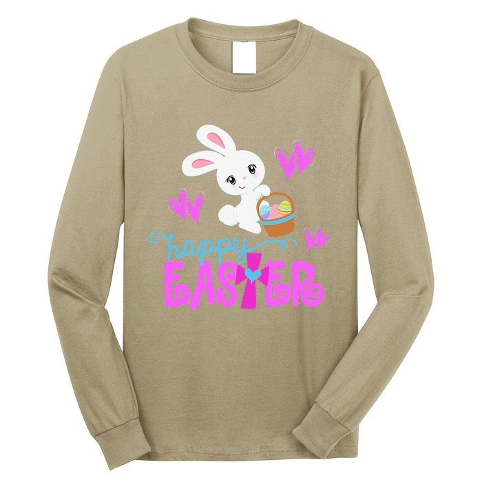 HAPPY EASTER Bunny Egg Hunt Basket Christian Long Sleeve Shirt