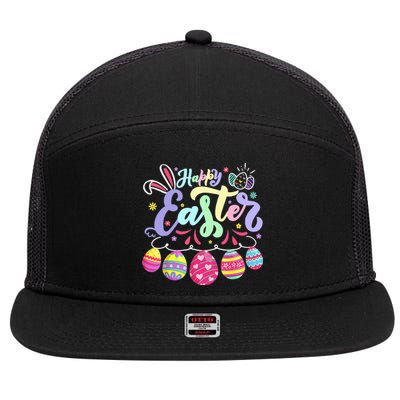 Happy Easter Bunny Spring Easter Egg Hunt Easter 7 Panel Mesh Trucker Snapback Hat