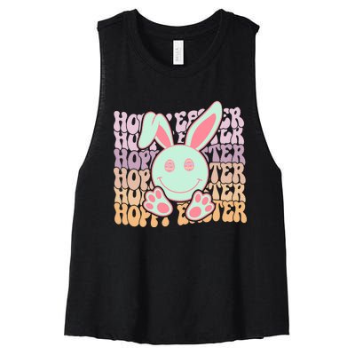 Hoppy Easter Bunny Retro Women's Racerback Cropped Tank