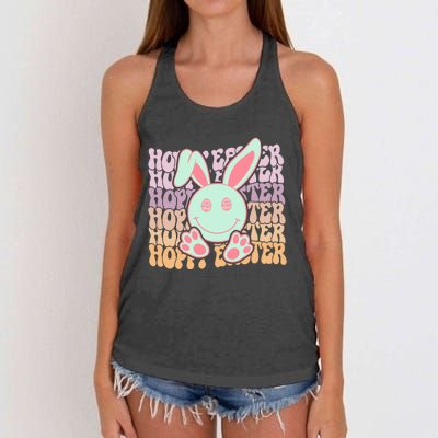 Hoppy Easter Bunny Retro Women's Knotted Racerback Tank