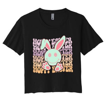 Hoppy Easter Bunny Retro Women's Crop Top Tee