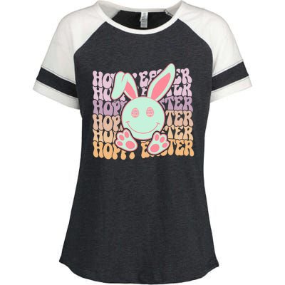 Hoppy Easter Bunny Retro Enza Ladies Jersey Colorblock Tee