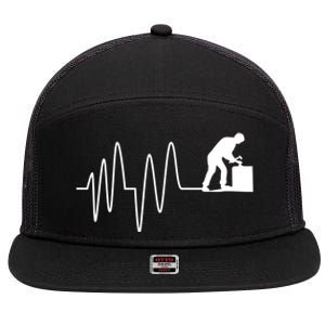 Heatbeat Ekg Carpenter Funny Gift 7 Panel Mesh Trucker Snapback Hat