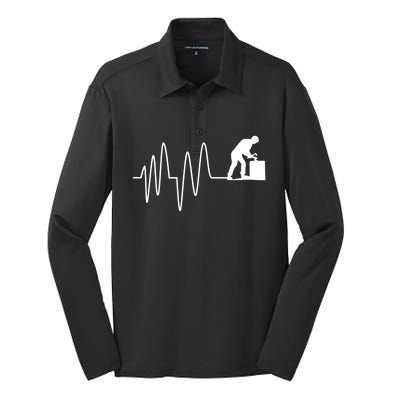 Heatbeat Ekg Carpenter Funny Gift Silk Touch Performance Long Sleeve Polo