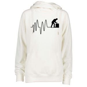 Heatbeat Ekg Carpenter Funny Gift Womens Funnel Neck Pullover Hood