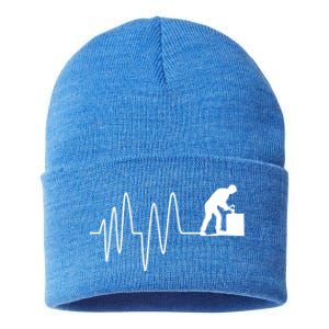 Heatbeat Ekg Carpenter Funny Gift Sustainable Knit Beanie