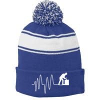 Heatbeat Ekg Carpenter Funny Gift Stripe Pom Pom Beanie