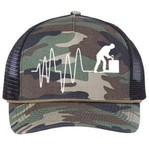 Heatbeat Ekg Carpenter Funny Gift Retro Rope Trucker Hat Cap