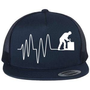 Heatbeat Ekg Carpenter Funny Gift Flat Bill Trucker Hat