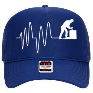 Heatbeat Ekg Carpenter Funny Gift High Crown Mesh Back Trucker Hat