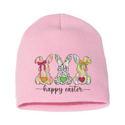 Happy Easter Cute Coquette Easter Bunny Rabbit Short Acrylic Beanie