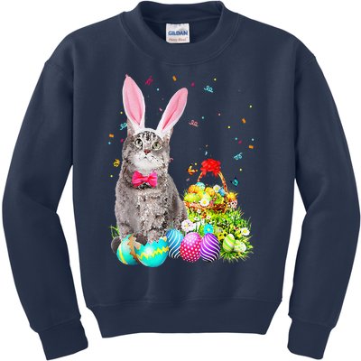 Happy Easter Cute Bunny Cat Eggs Basket Men Women Funny Kids Sweatshirt