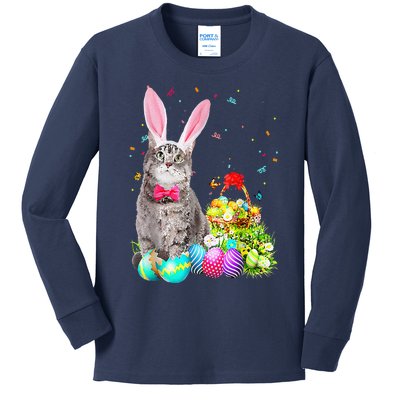 Happy Easter Cute Bunny Cat Eggs Basket Men Women Funny Kids Long Sleeve Shirt