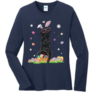 Happy Easter Cute Black Labrador Bunny Ears Dog Lovers Ladies Long Sleeve Shirt