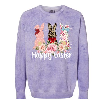 Happy Easter Cute Floral Bunnies Colorblast Crewneck Sweatshirt