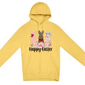 Happy Easter Cute Floral Bunnies Premium Pullover Hoodie