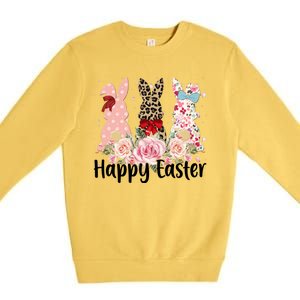 Happy Easter Cute Floral Bunnies Premium Crewneck Sweatshirt