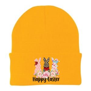 Happy Easter Cute Floral Bunnies Knit Cap Winter Beanie