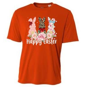 Happy Easter Cute Floral Bunnies Cooling Performance Crew T-Shirt