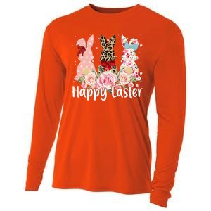 Happy Easter Cute Floral Bunnies Cooling Performance Long Sleeve Crew