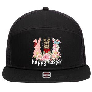 Happy Easter Cute Floral Bunnies 7 Panel Mesh Trucker Snapback Hat