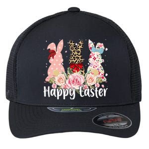 Happy Easter Cute Floral Bunnies Flexfit Unipanel Trucker Cap