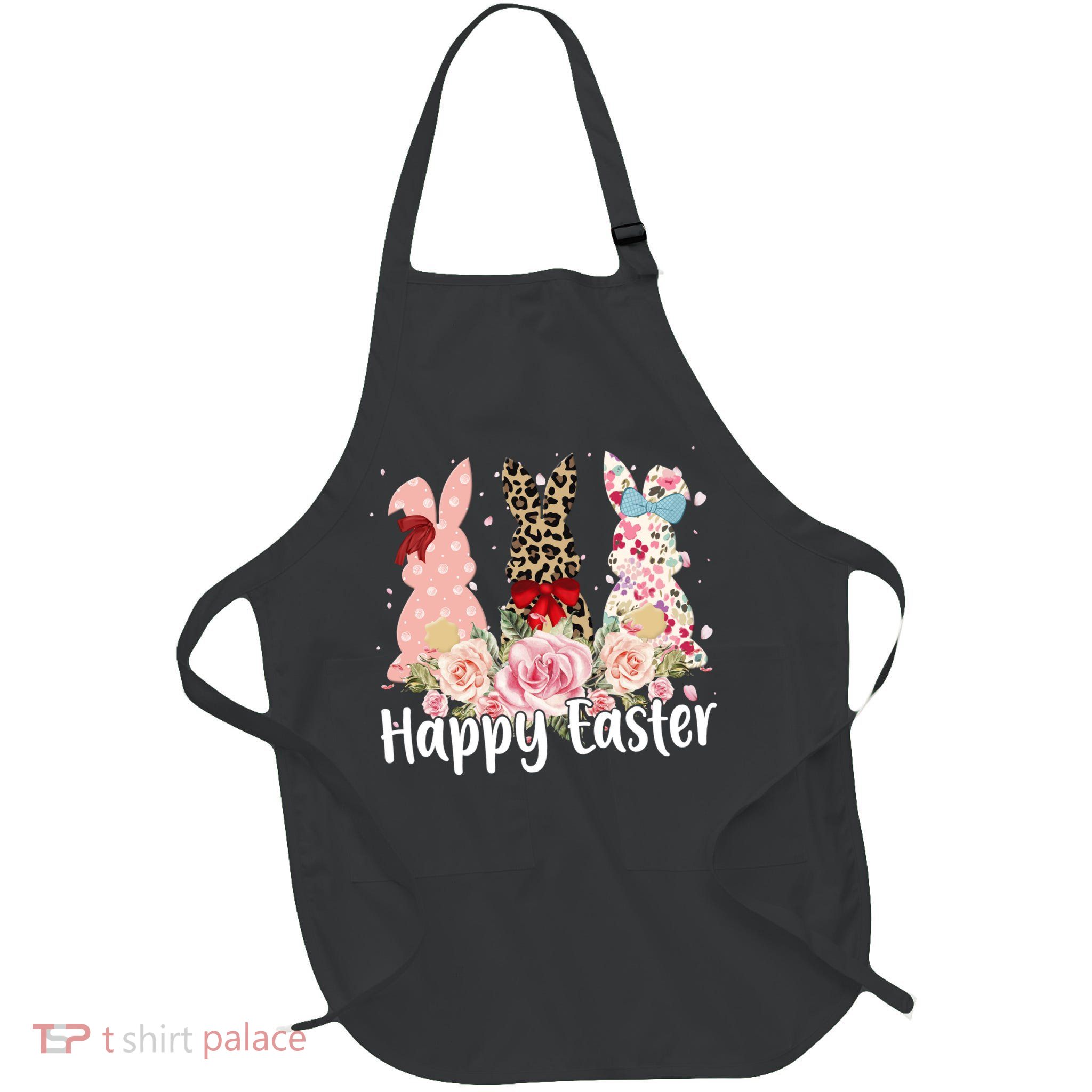 Happy Easter Cute Floral Bunnies Full-Length Apron With Pockets