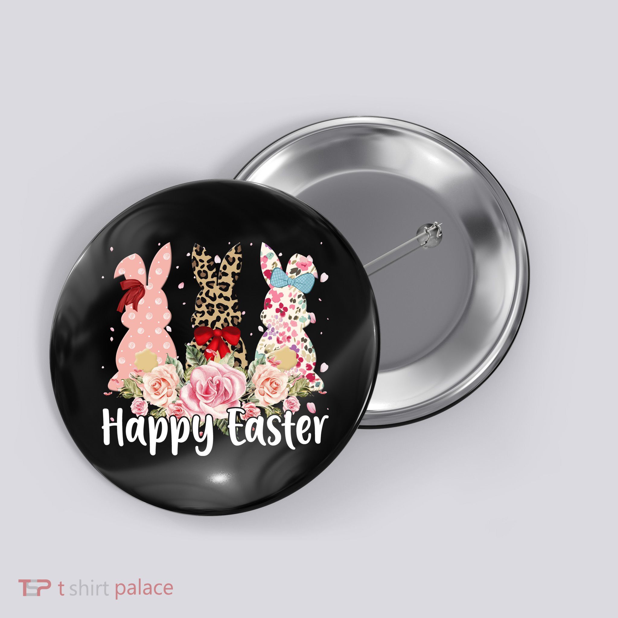 Happy Easter Cute Floral Bunnies Button