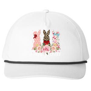 Happy Easter Cute Floral Bunnies Snapback Five-Panel Rope Hat