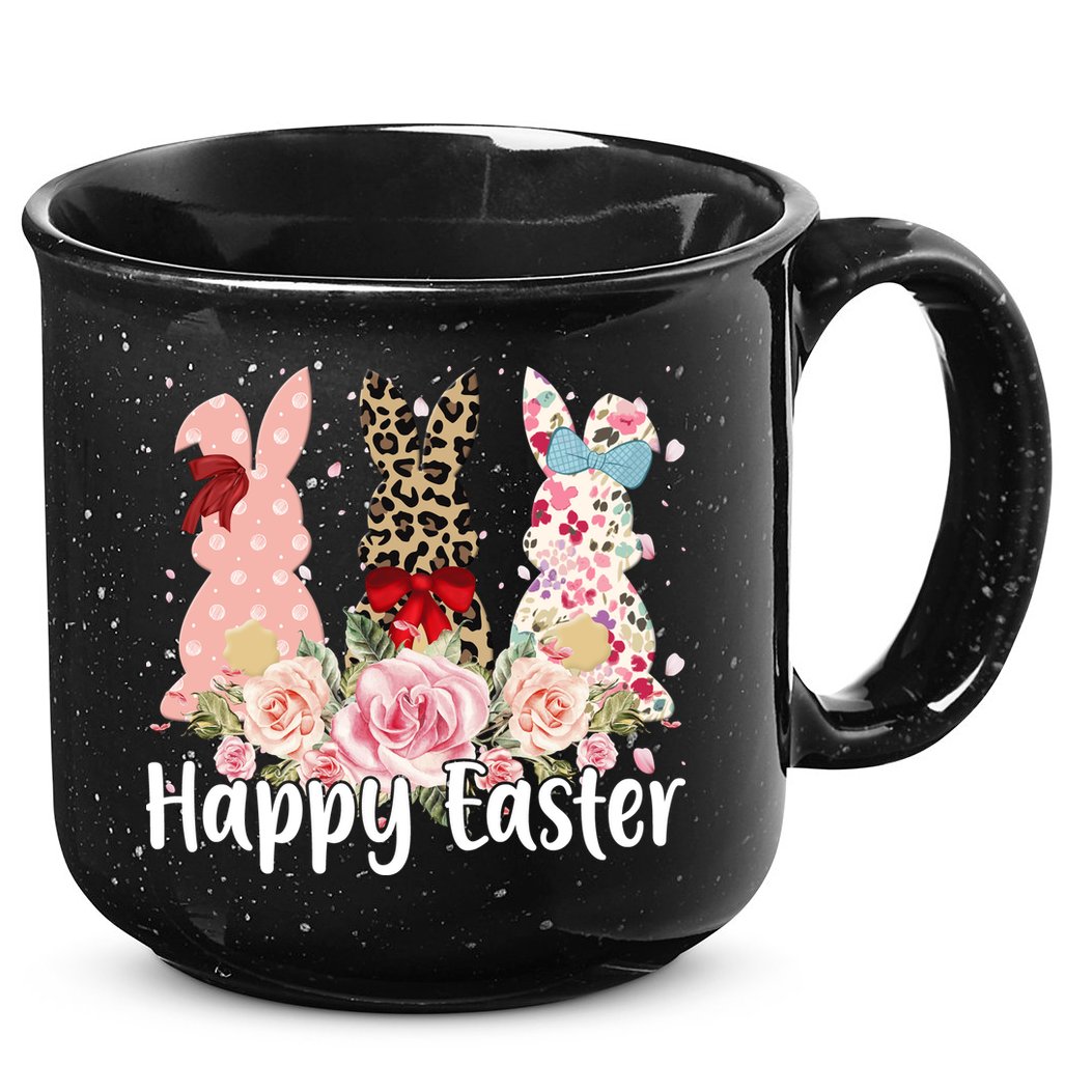Happy Easter Cute Floral Bunnies 15oz Campfire Ceramic Mug