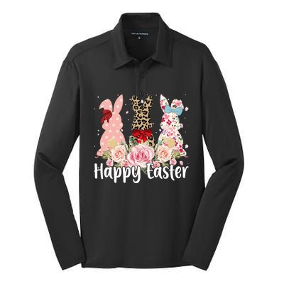 Happy Easter Cute Floral Bunnies Silk Touch Performance Long Sleeve Polo