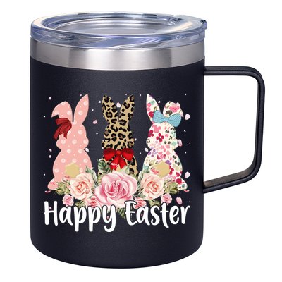Happy Easter Cute Floral Bunnies 12oz Stainless Steel Coffee Mug