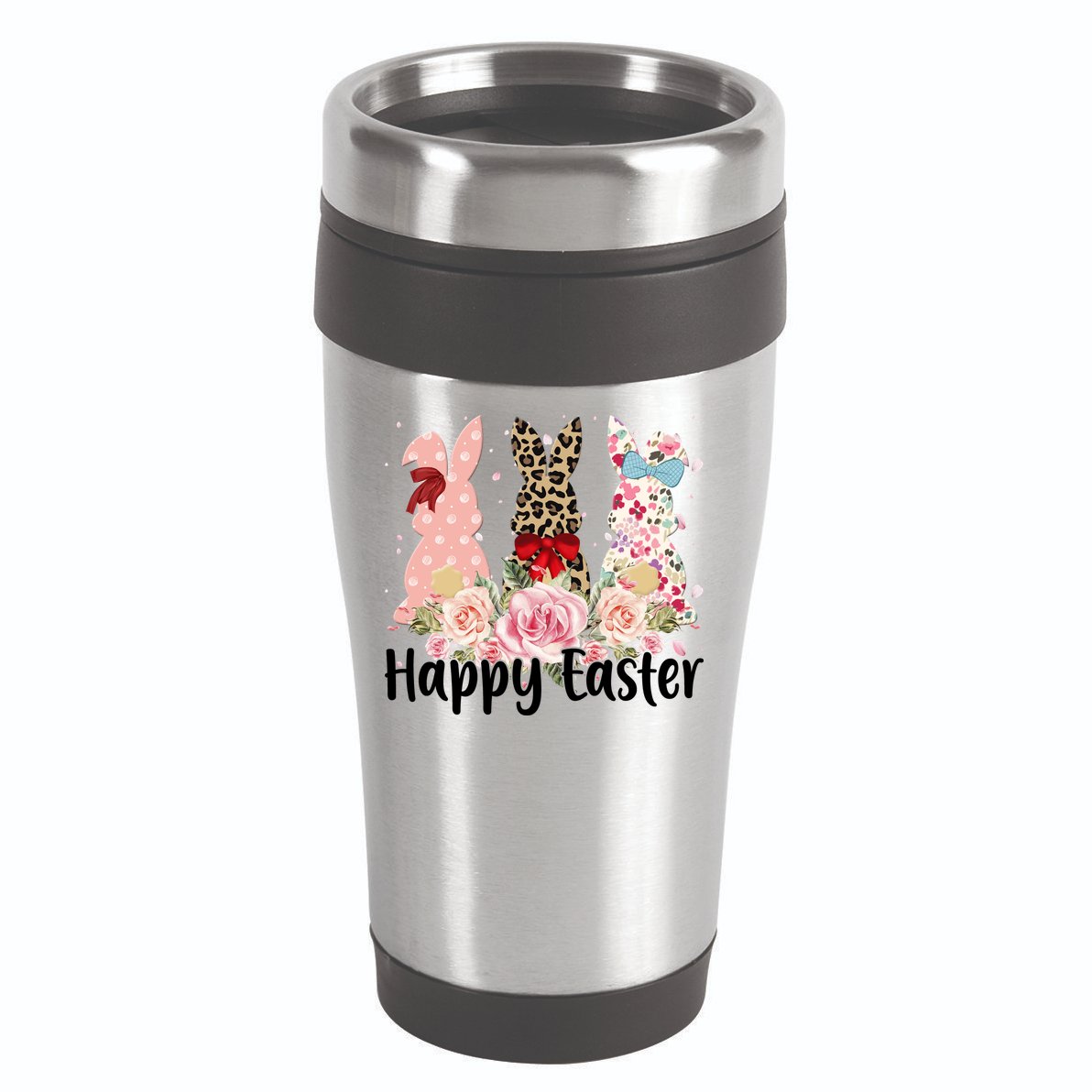 Happy Easter Cute Floral Bunnies 16oz Travel Tumbler