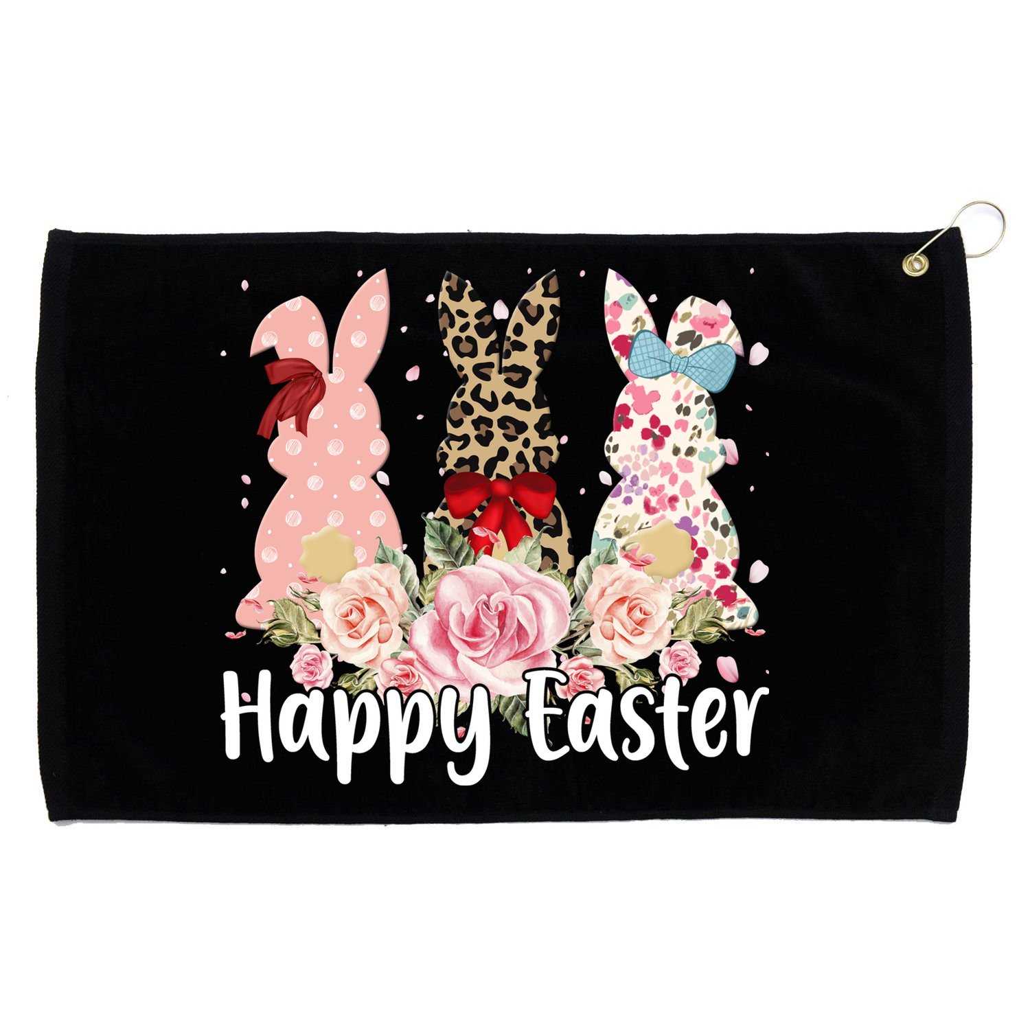 Happy Easter Cute Floral Bunnies Grommeted Golf Towel