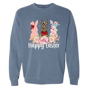 Happy Easter Cute Floral Bunnies Garment-Dyed Sweatshirt